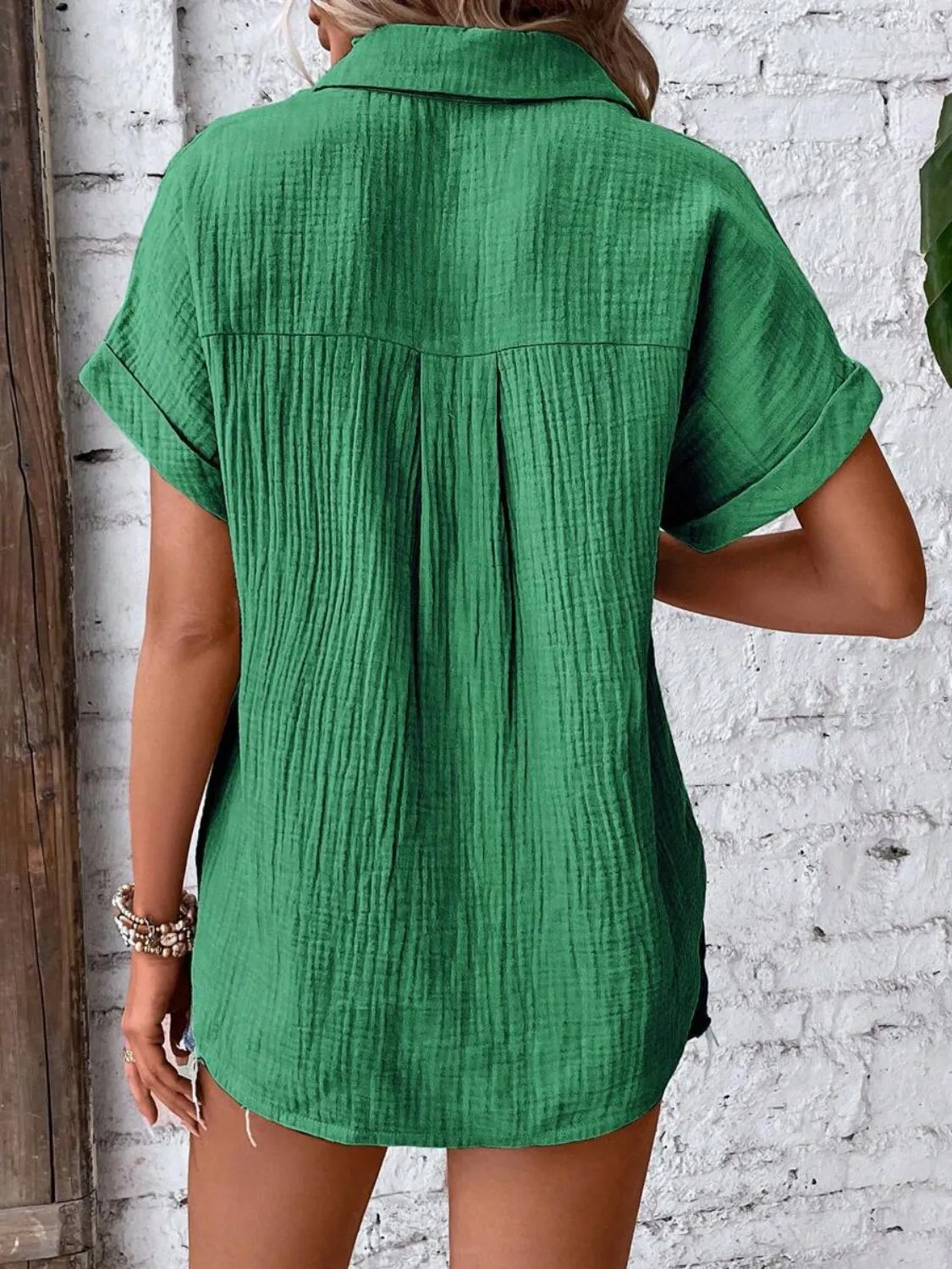 Ginny Textured Button Up Short Sleeve Shirt