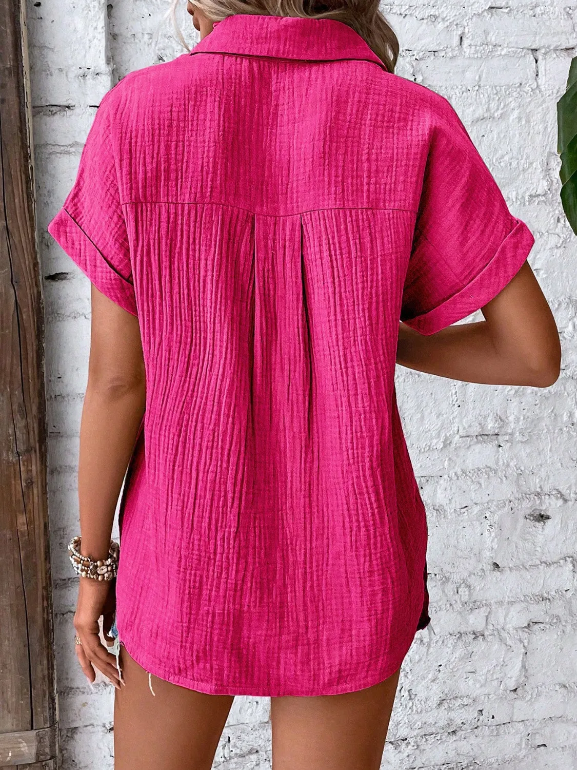Ginny Textured Button Up Short Sleeve Shirt
