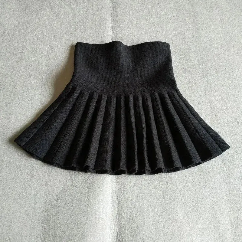 Girls Autumn Clothing Knitted Skirt High Waist Pleated Mini Skirt