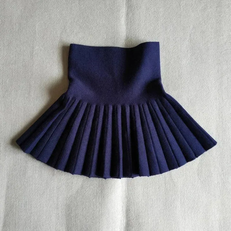 Girls Autumn Clothing Knitted Skirt High Waist Pleated Mini Skirt