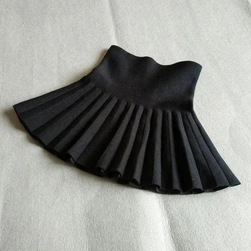 Girls Autumn Clothing Knitted Skirt High Waist Pleated Mini Skirt