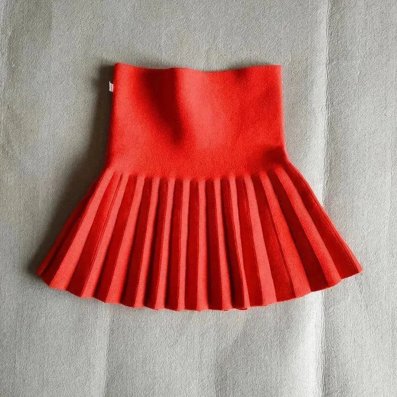 Girls Autumn Clothing Knitted Skirt High Waist Pleated Mini Skirt