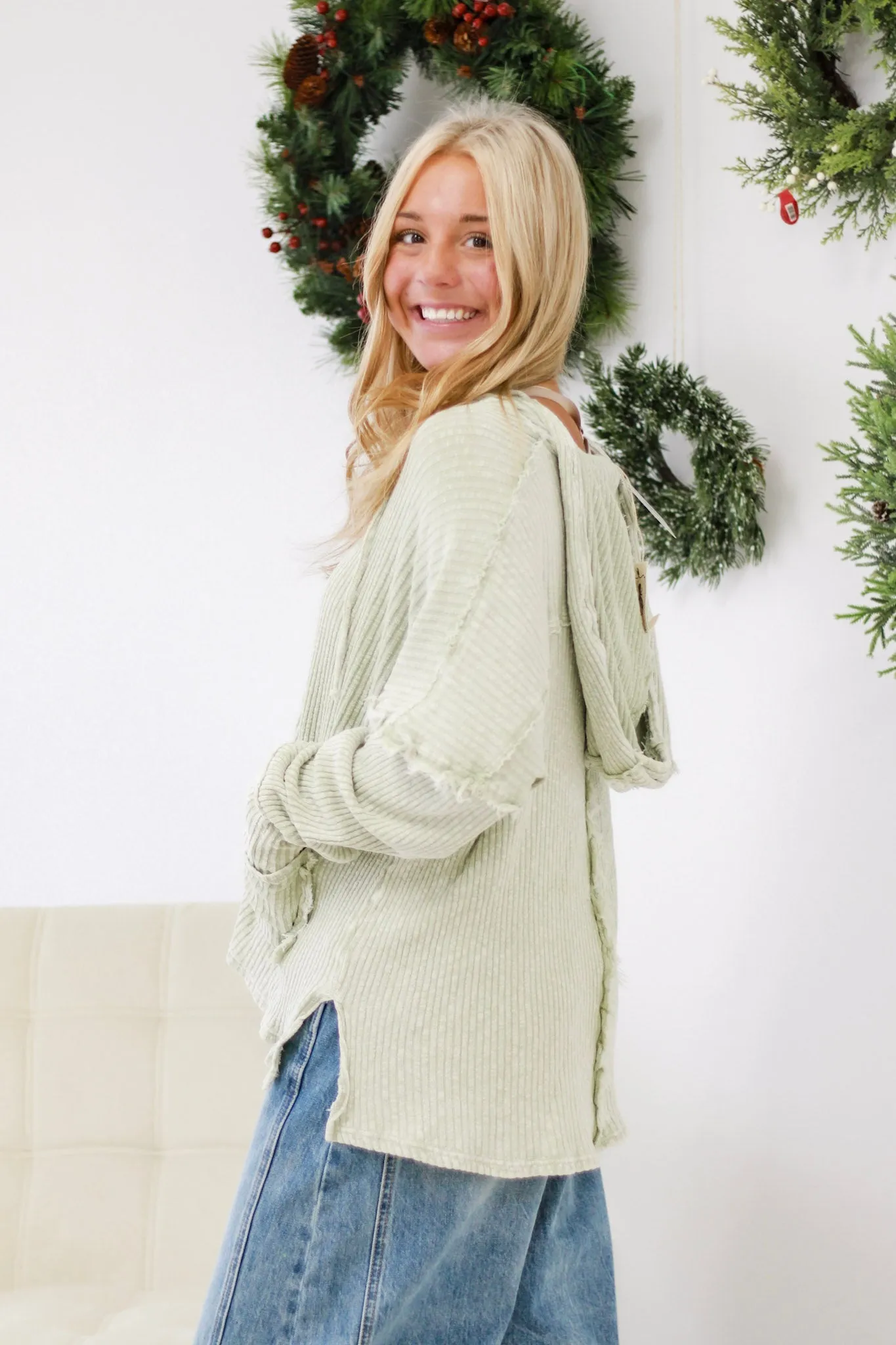 Going Places Hoodie Pullover in Sage