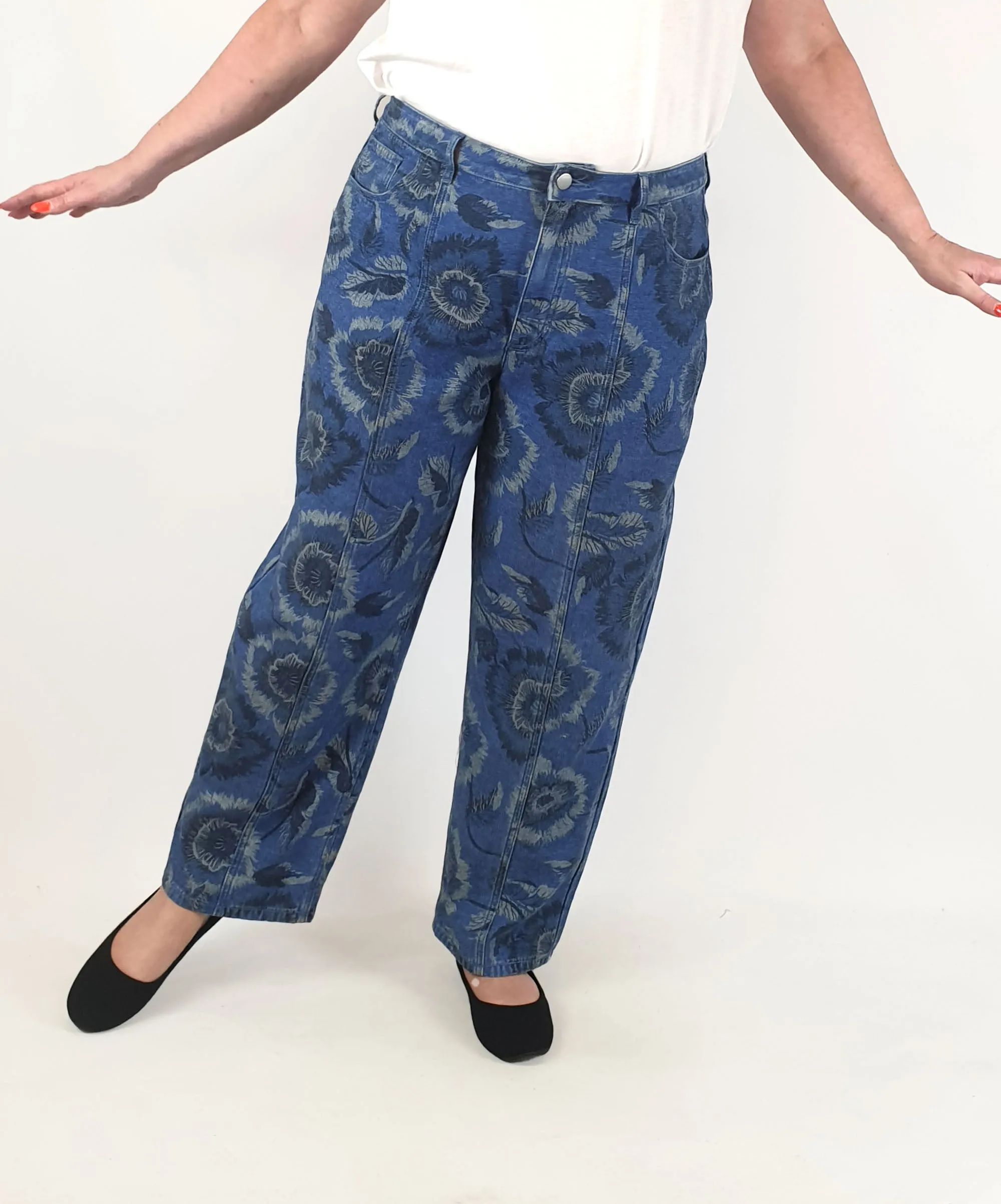 Gorman floral denim wide leg pants size 18