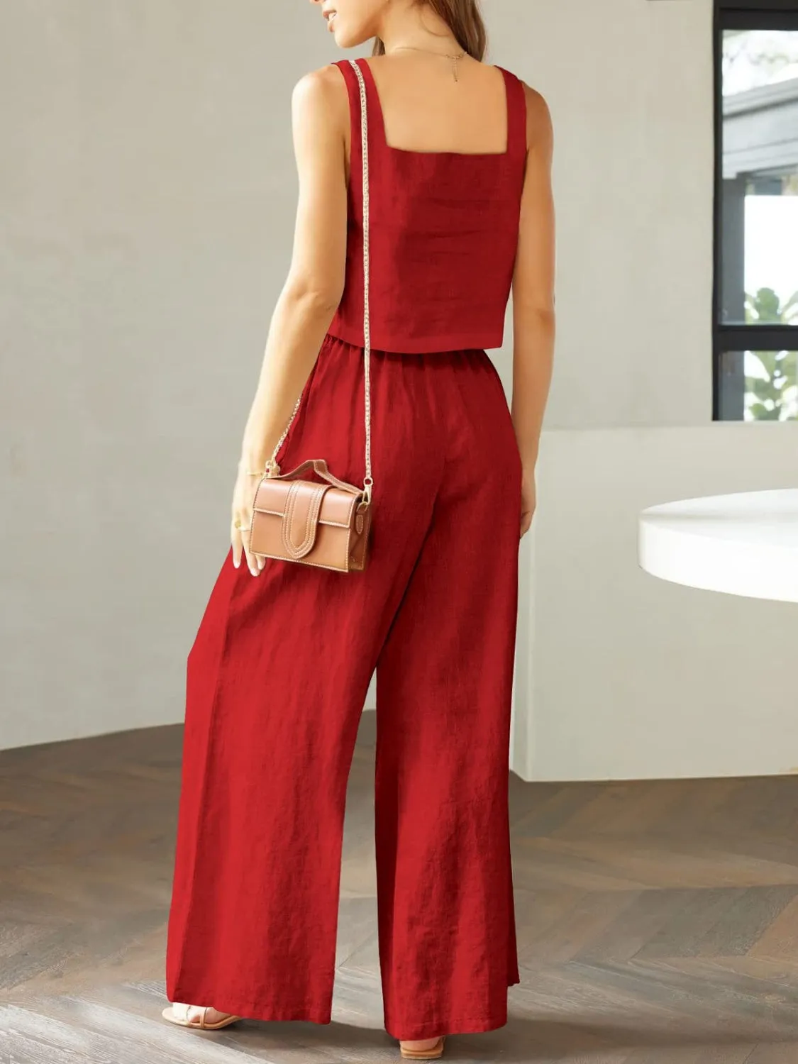 Hazel Blues® |  Square Neck Top and Wide Leg Pants Set