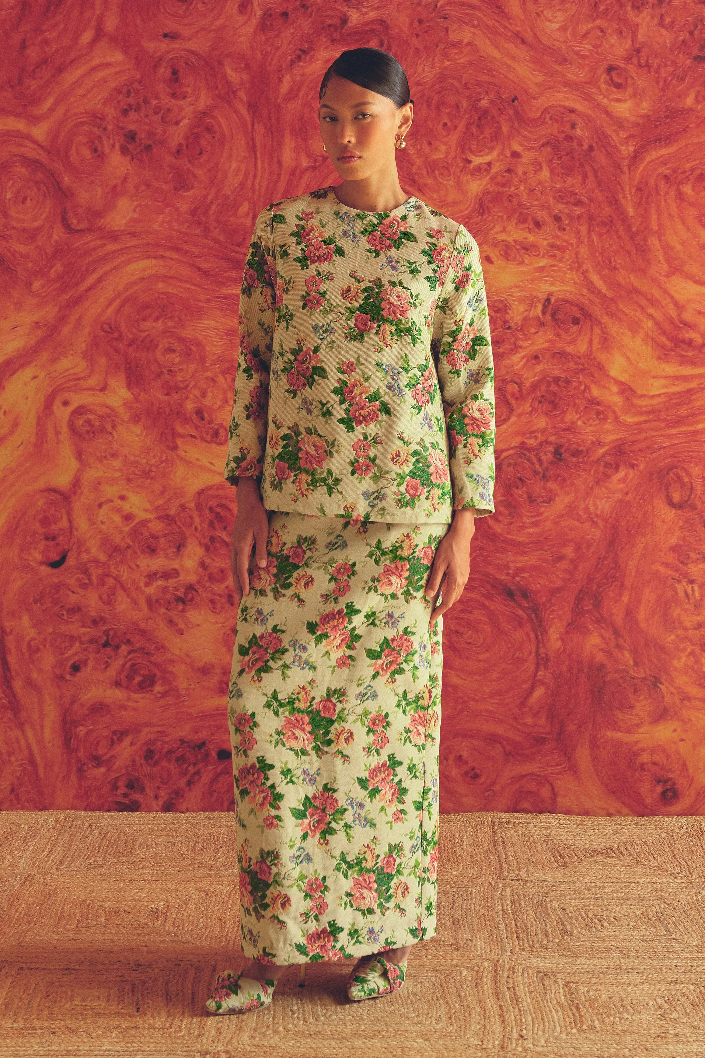 Heritage Brocade Skirt in Chamomile