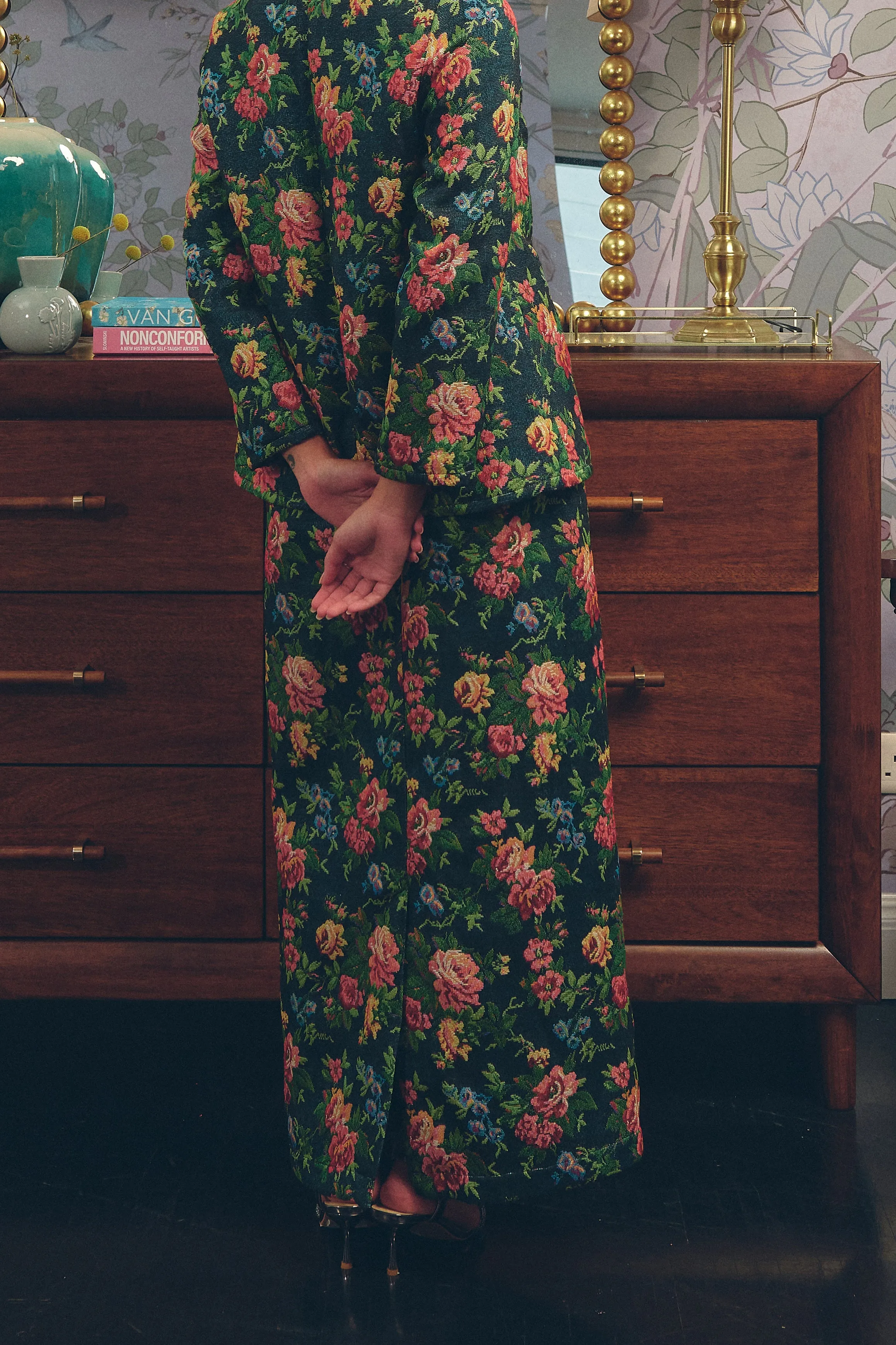 Heritage Brocade Skirt in Earl Grey