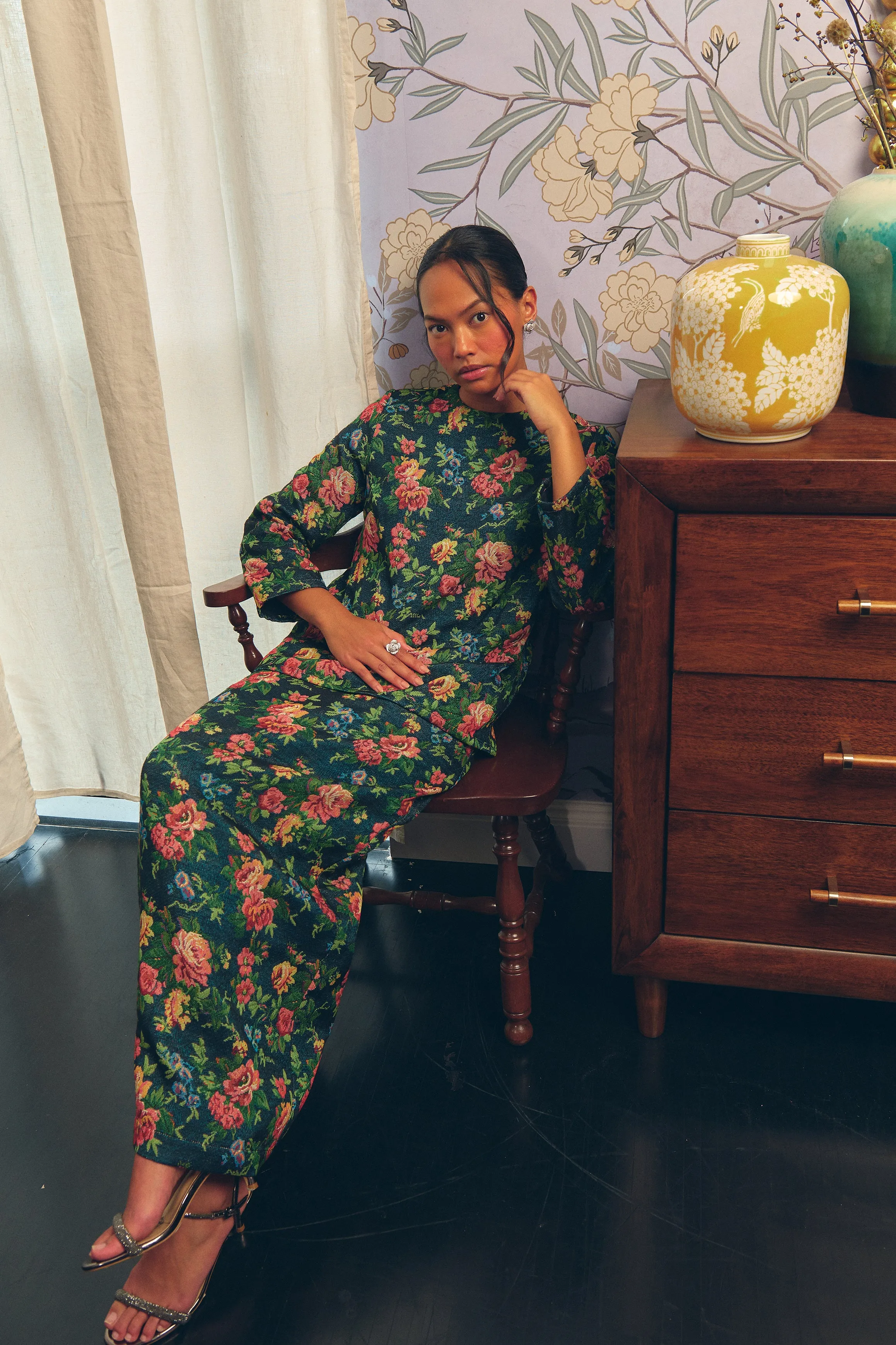 Heritage Brocade Skirt in Earl Grey