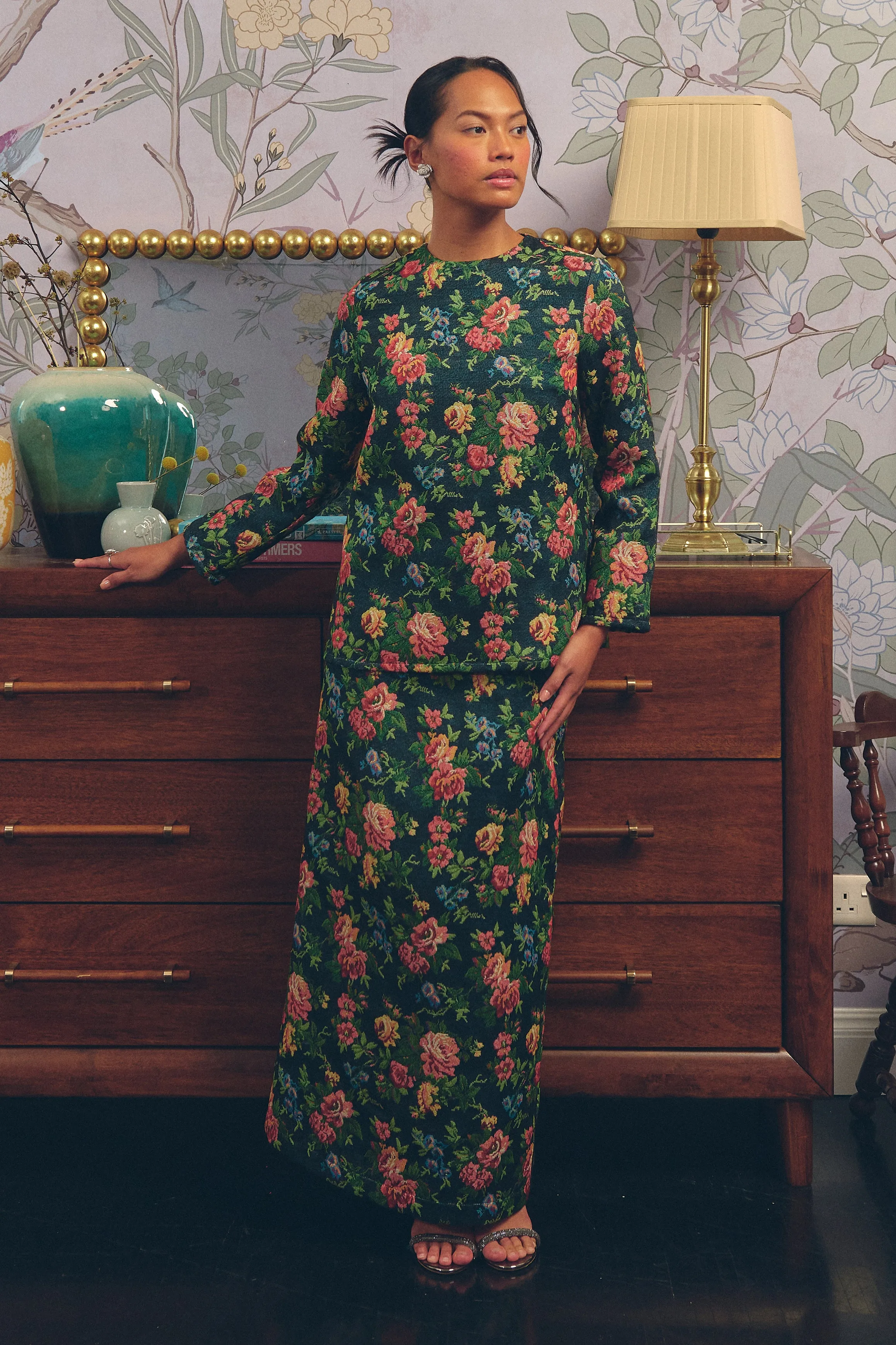 Heritage Brocade Skirt in Earl Grey