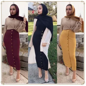 High Waist Women Skirts Muslim Long Maxi Half Dress Female Pencil Skirt