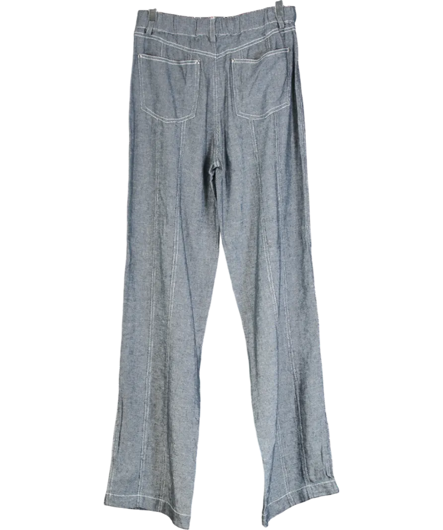 h:ours Blue Wide Leg Linen Trousers UK S