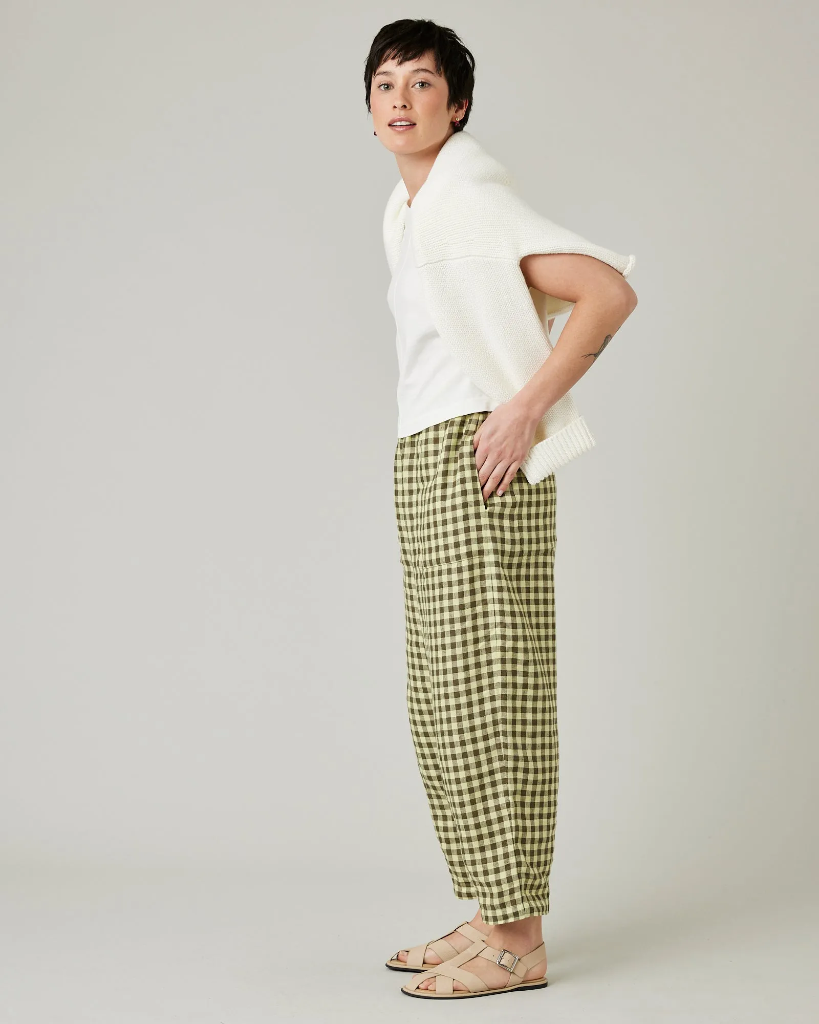 Huxley Matcha Gingham Linen Trousers