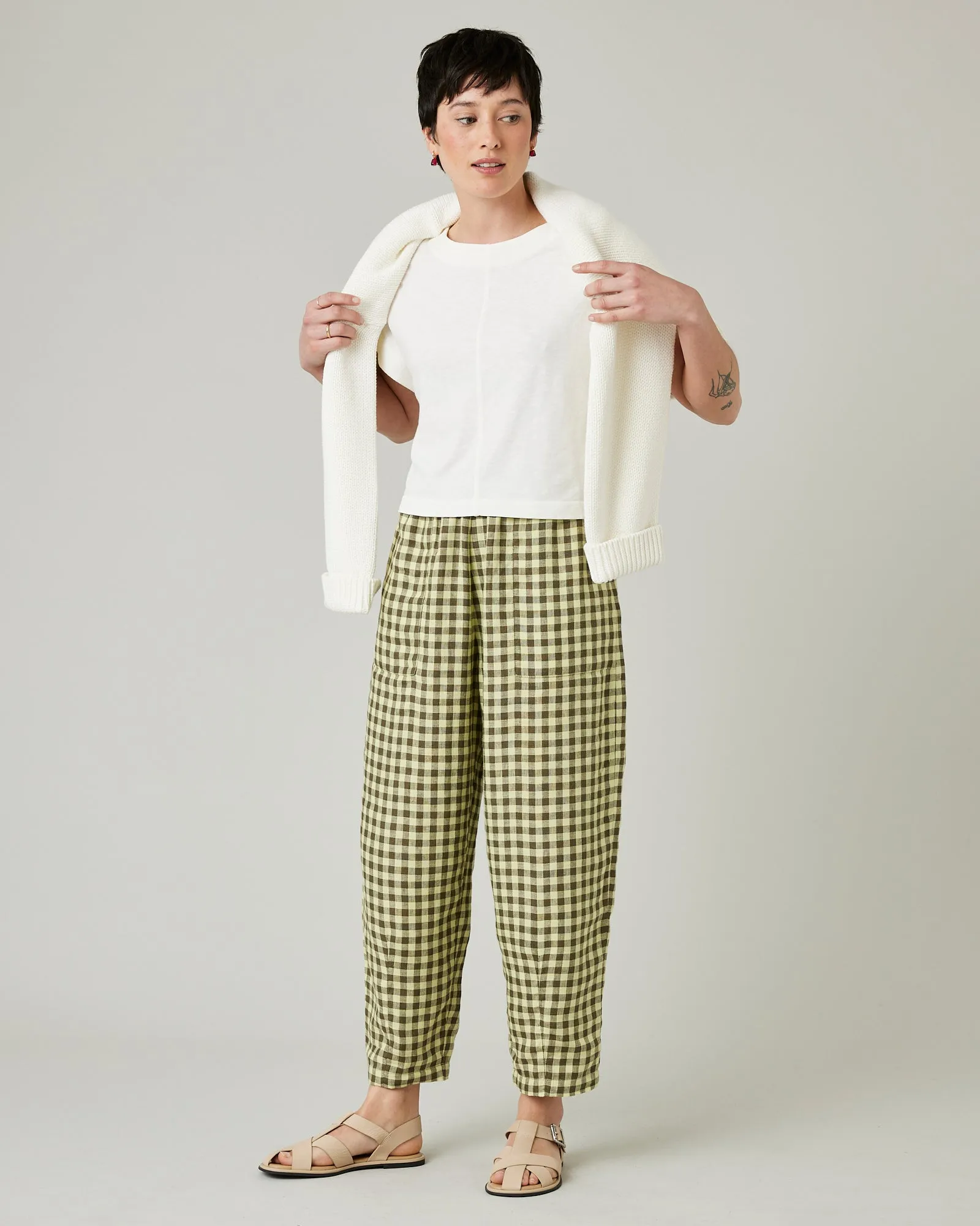 Huxley Matcha Gingham Linen Trousers