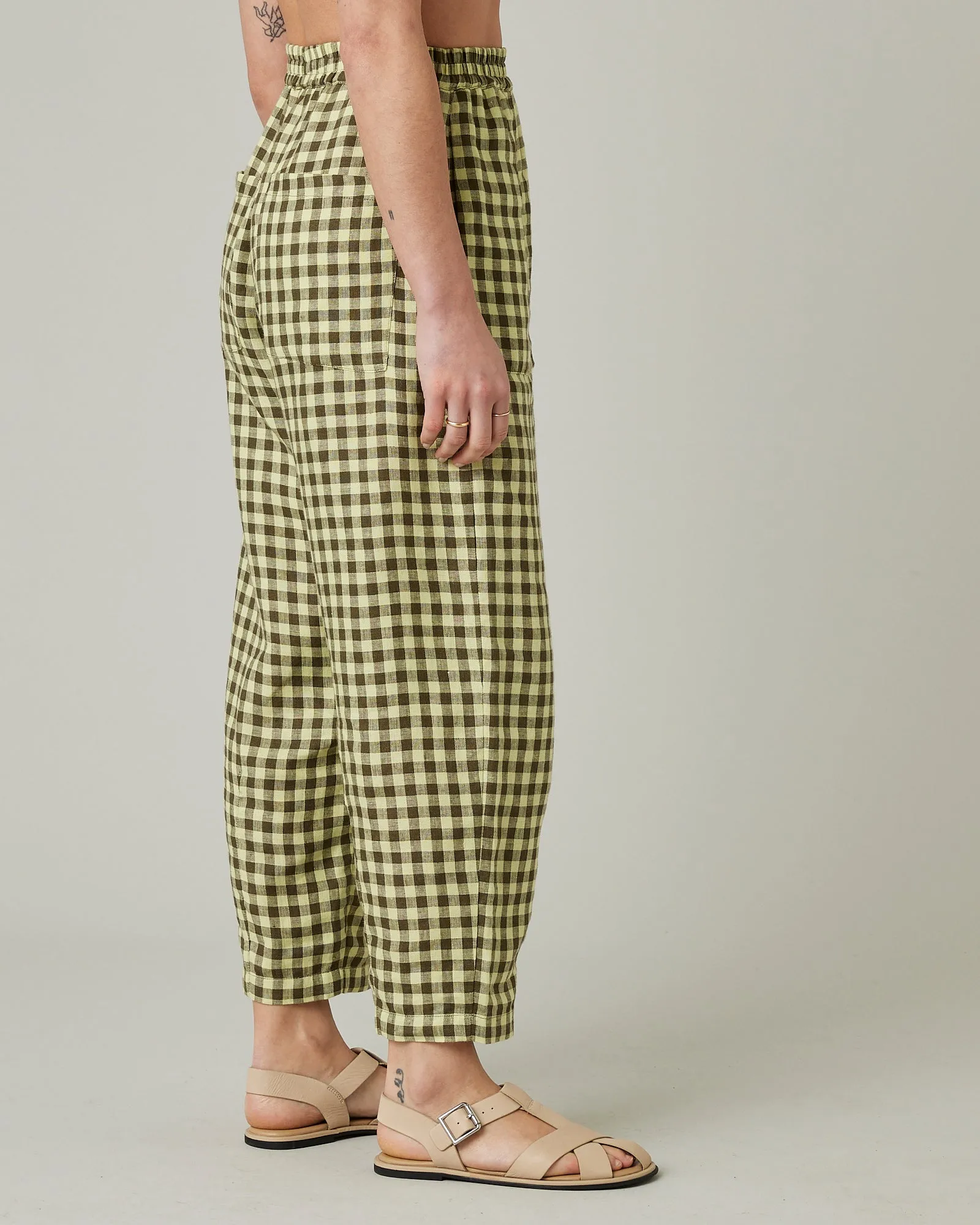 Huxley Matcha Gingham Linen Trousers
