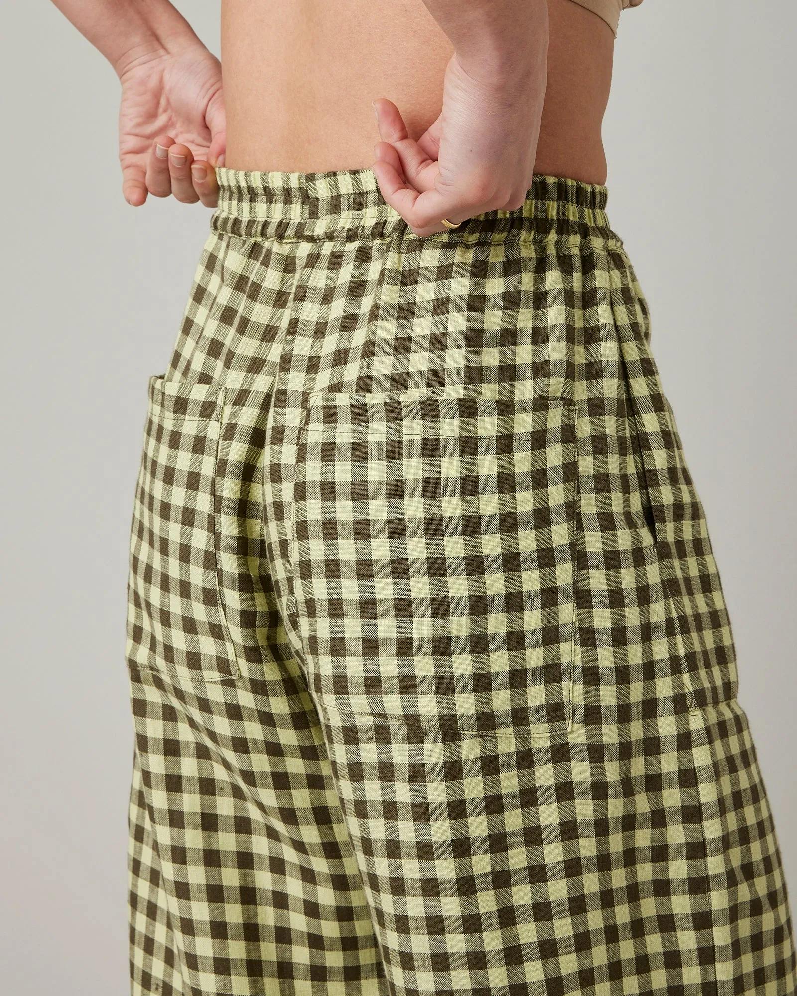 Huxley Matcha Gingham Linen Trousers