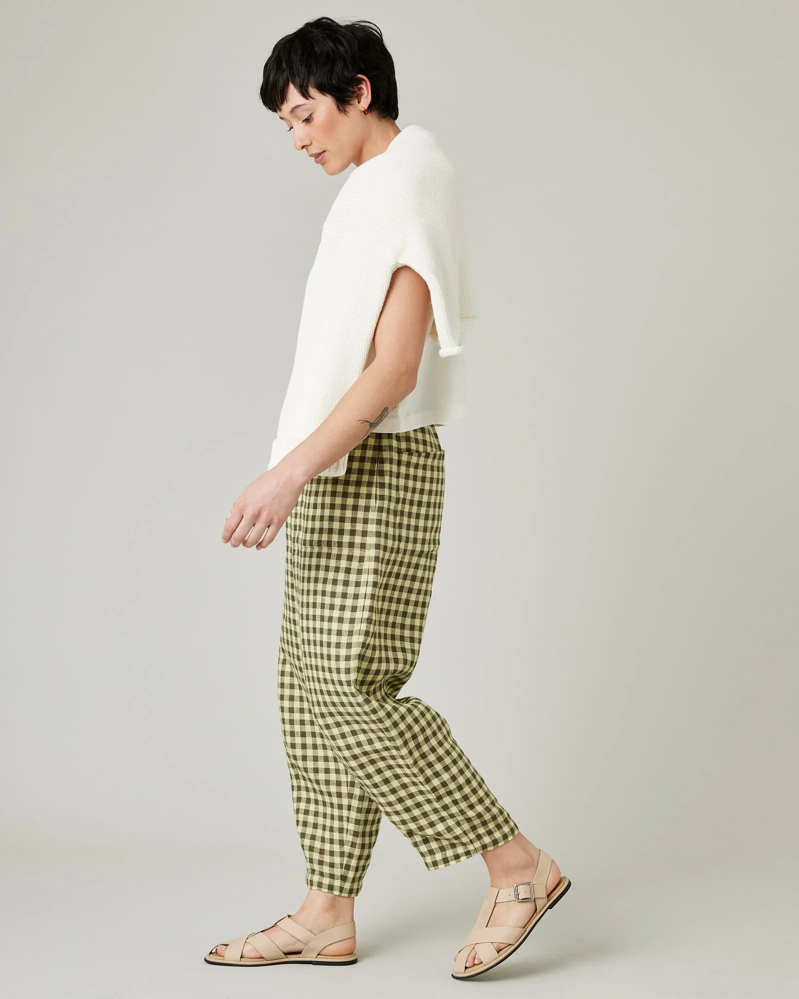 Huxley Matcha Gingham Linen Trousers