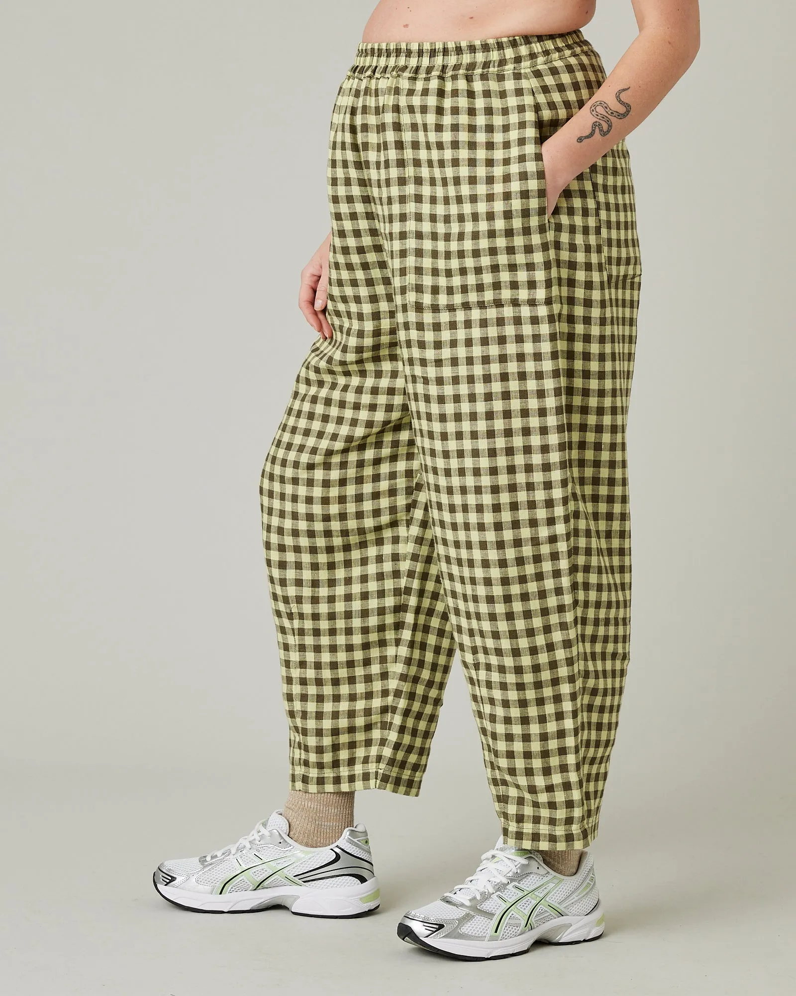 Huxley Matcha Gingham Linen Trousers