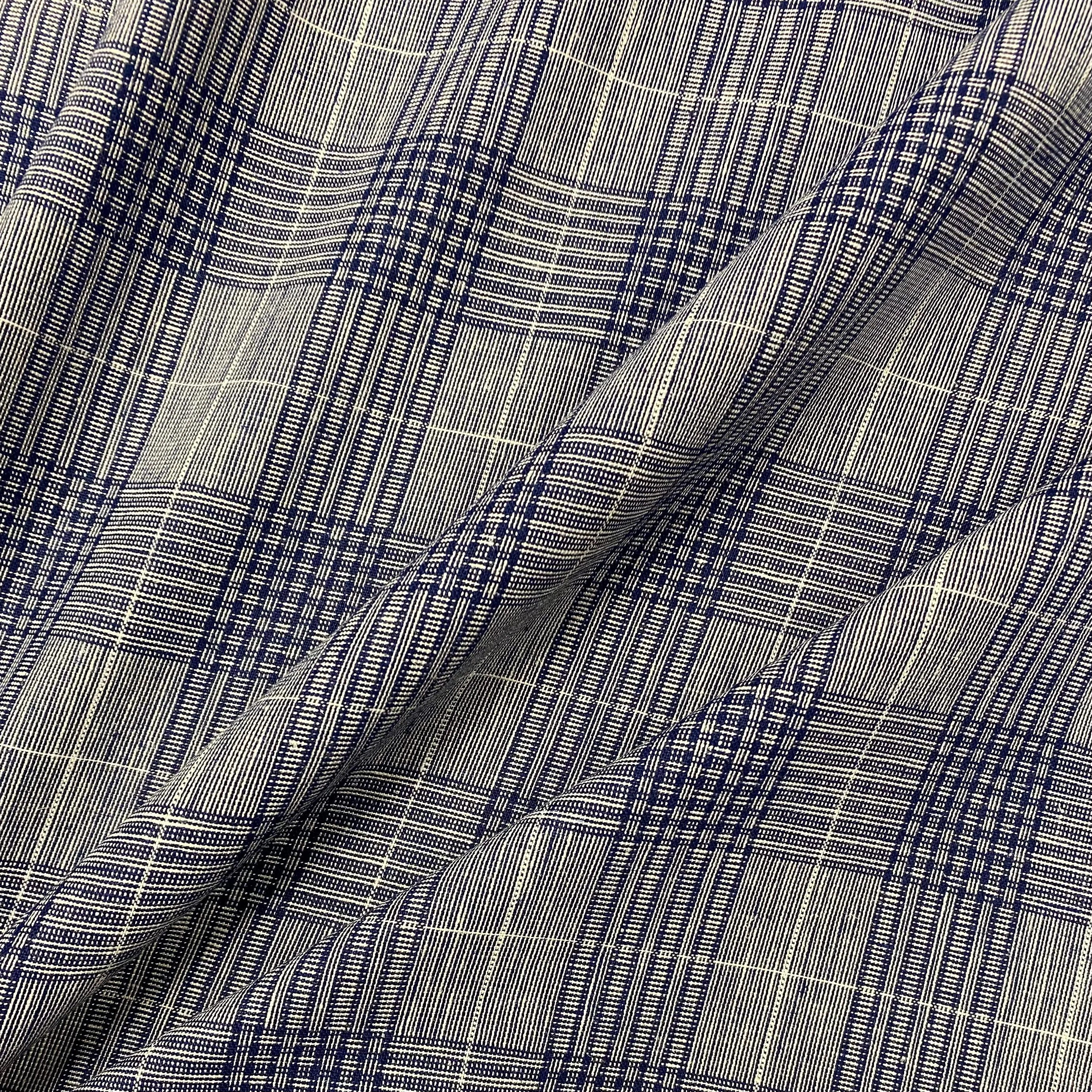Indigo Check Viscose Linen Blend