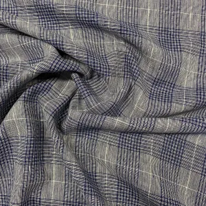 Indigo Check Viscose Linen Blend