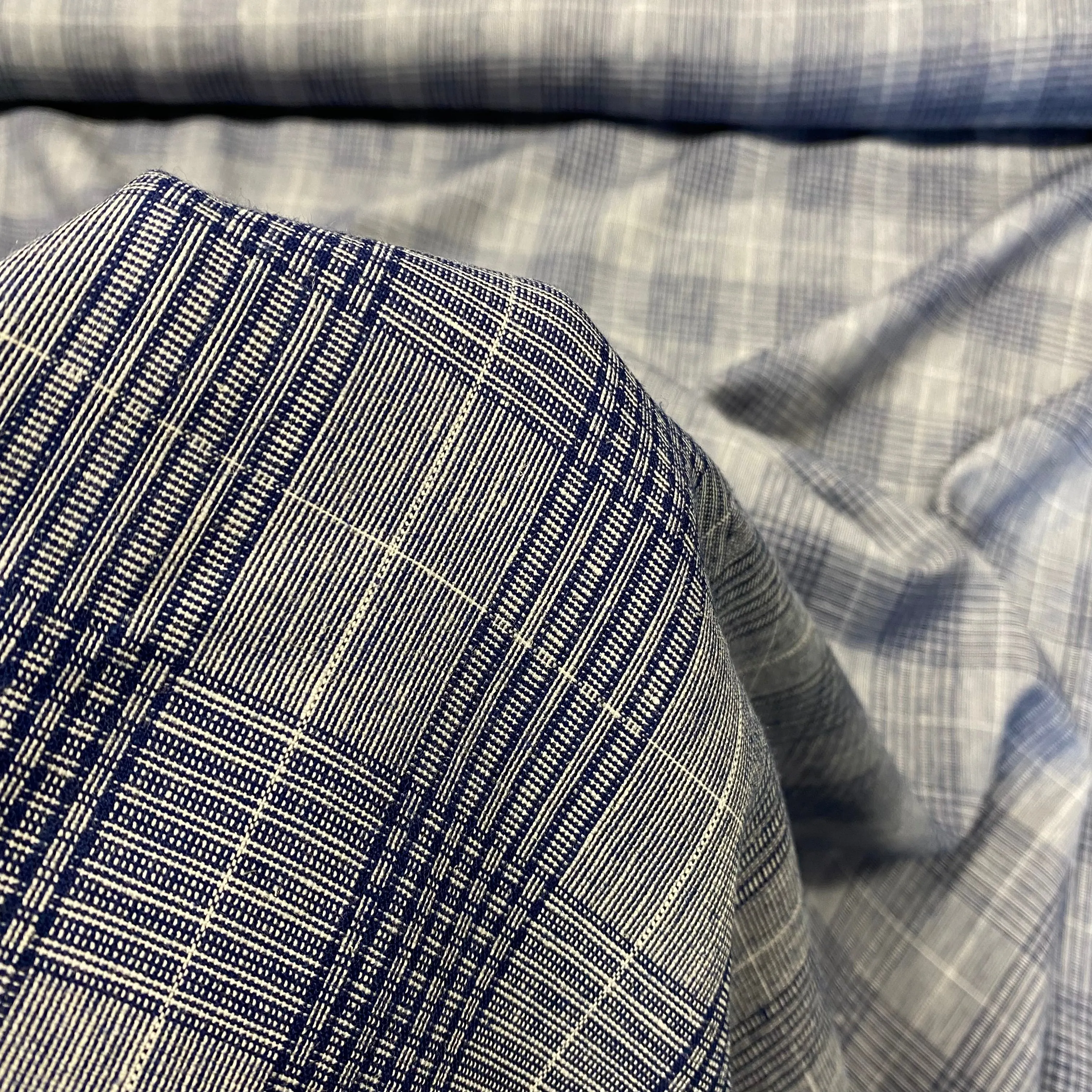 Indigo Check Viscose Linen Blend
