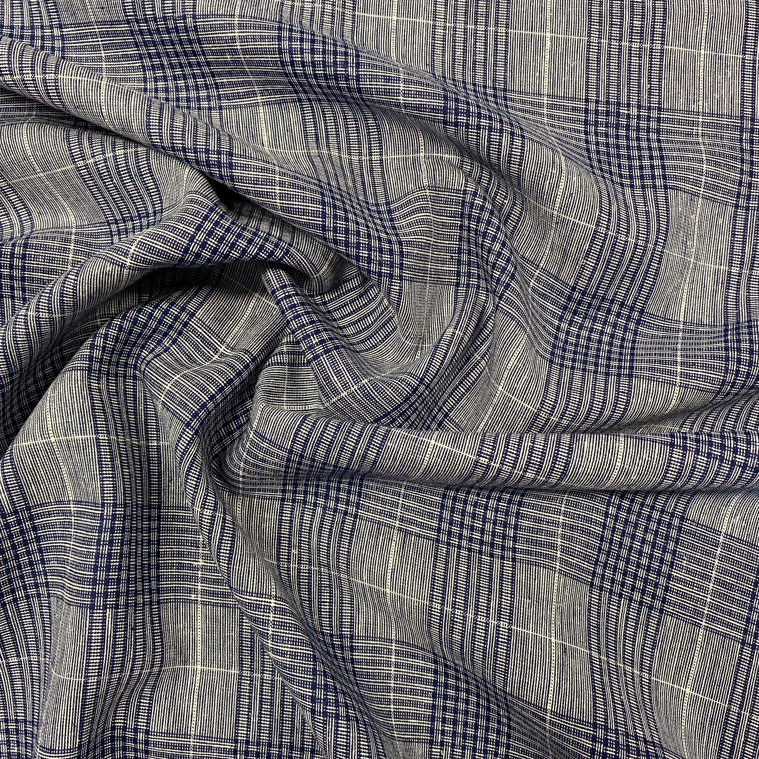Indigo Check Viscose Linen Blend