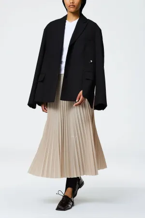 Italian Sporty Nylon Sunray Pleated Pull On Skirt in Ash