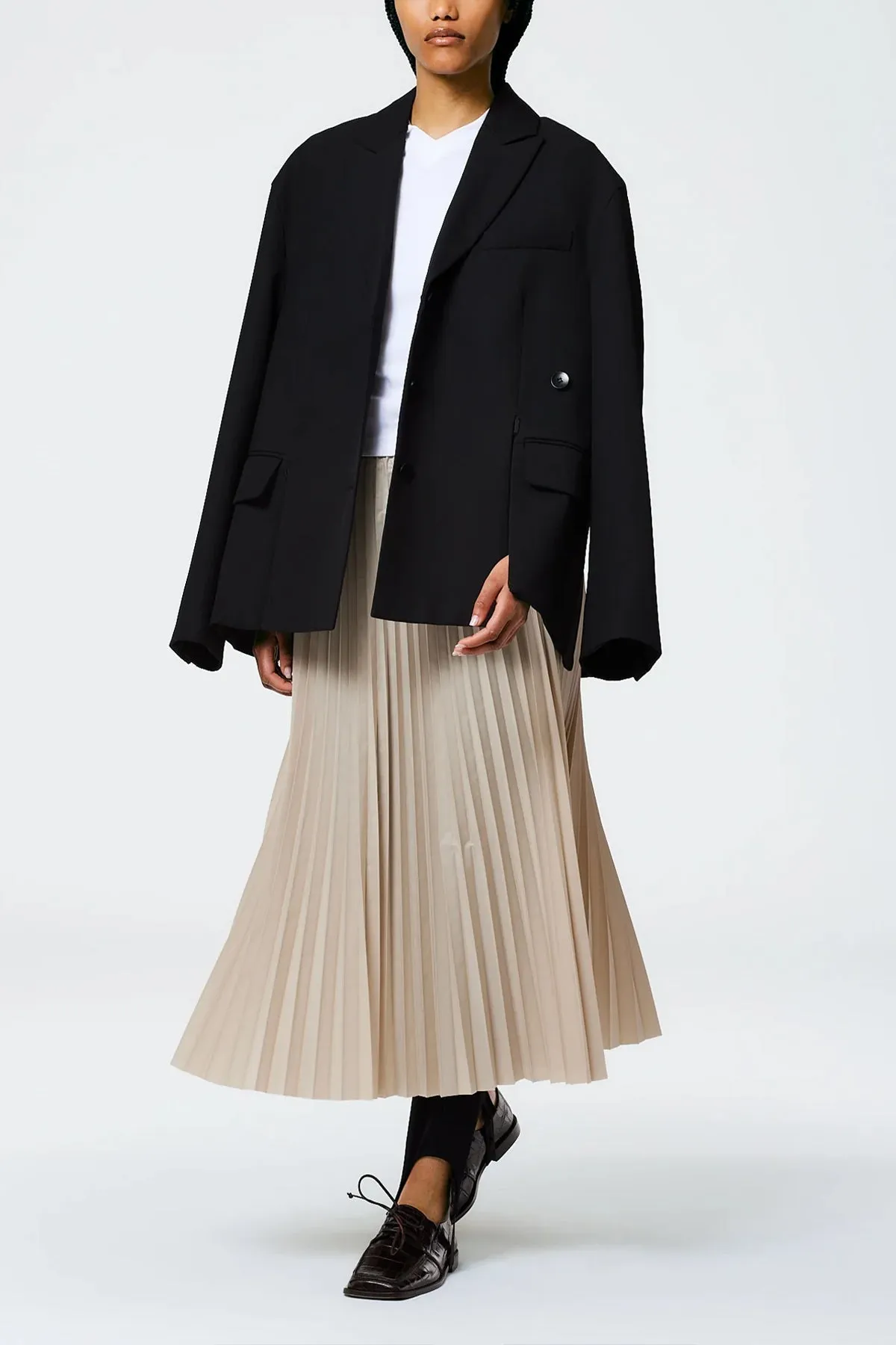 Italian Sporty Nylon Sunray Pleated Pull On Skirt in Ash