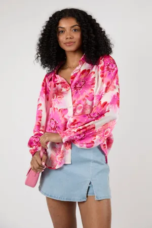 I've Been Waiting Rose Floral Satin Button Down Blouse SALE