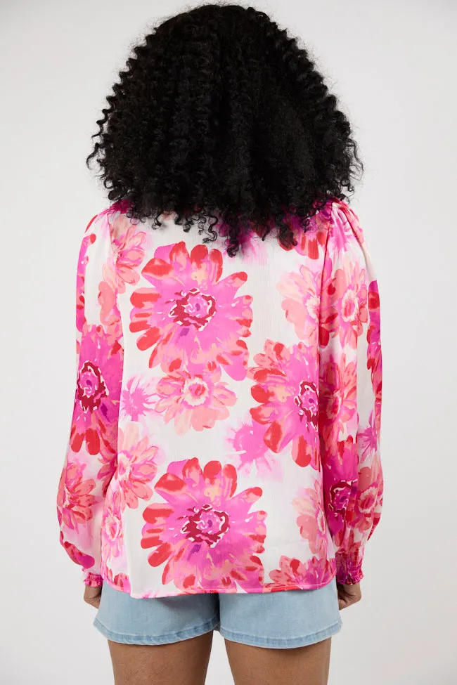 I've Been Waiting Rose Floral Satin Button Down Blouse SALE