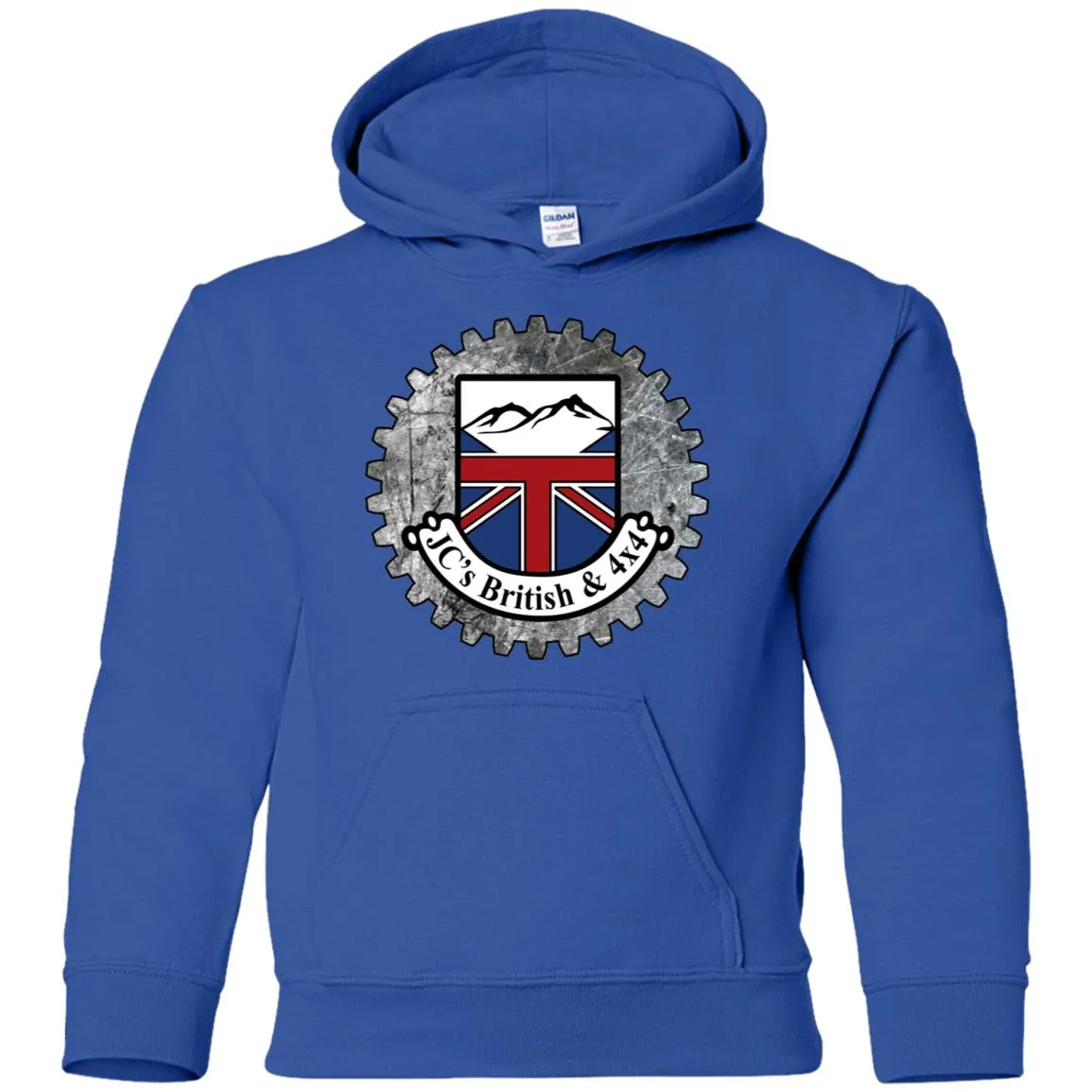 JC's British round logo G185B Gildan Youth Pullover Hoodie