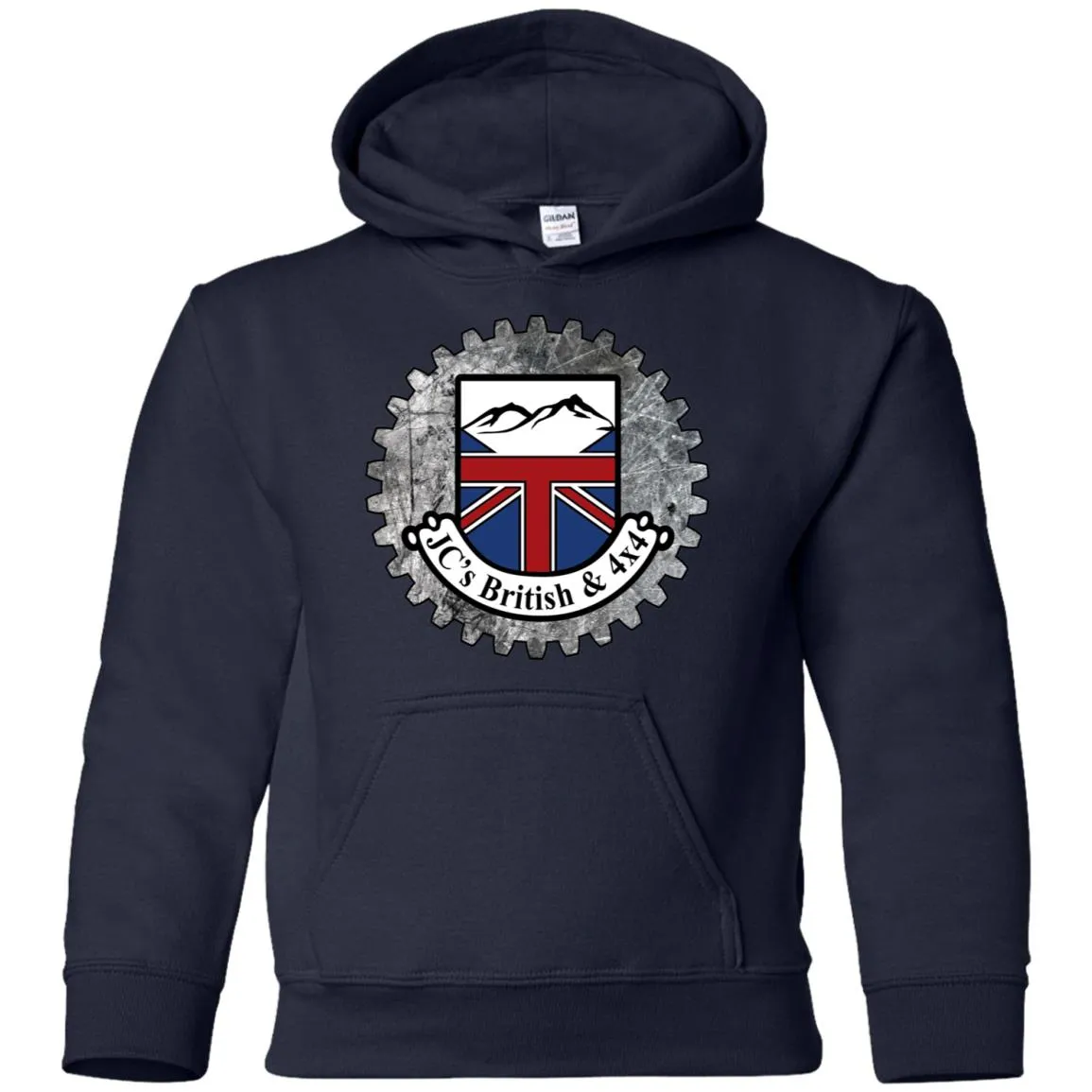 JC's British round logo G185B Gildan Youth Pullover Hoodie
