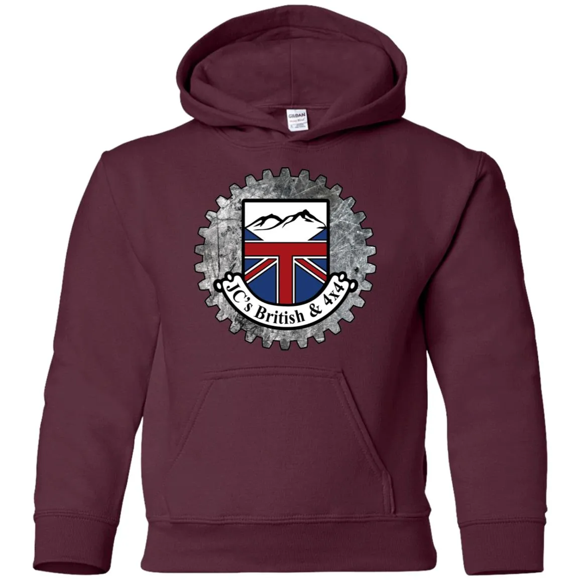 JC's British round logo G185B Gildan Youth Pullover Hoodie