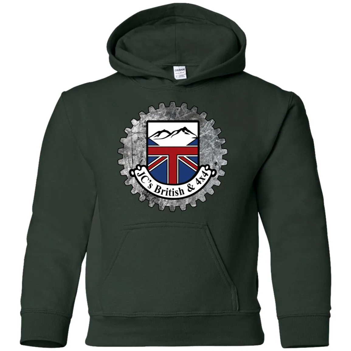 JC's British round logo G185B Gildan Youth Pullover Hoodie