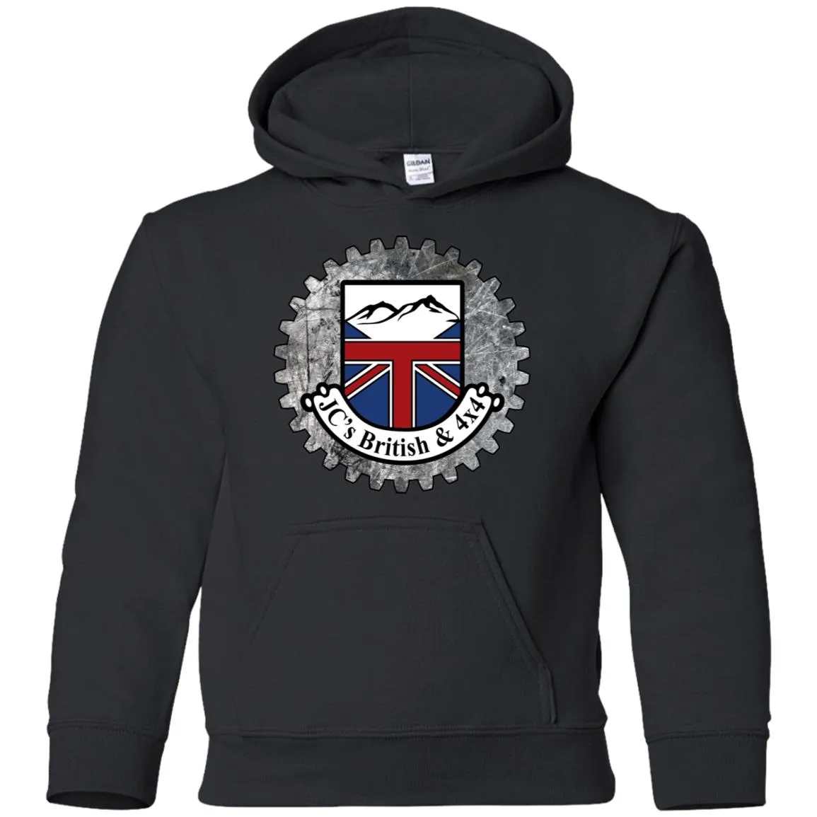 JC's British round logo G185B Gildan Youth Pullover Hoodie