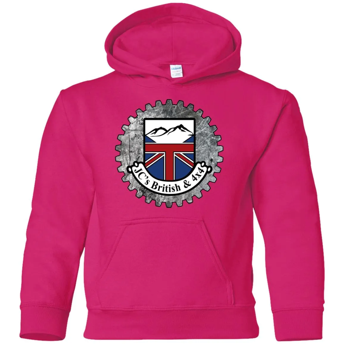 JC's British round logo G185B Gildan Youth Pullover Hoodie