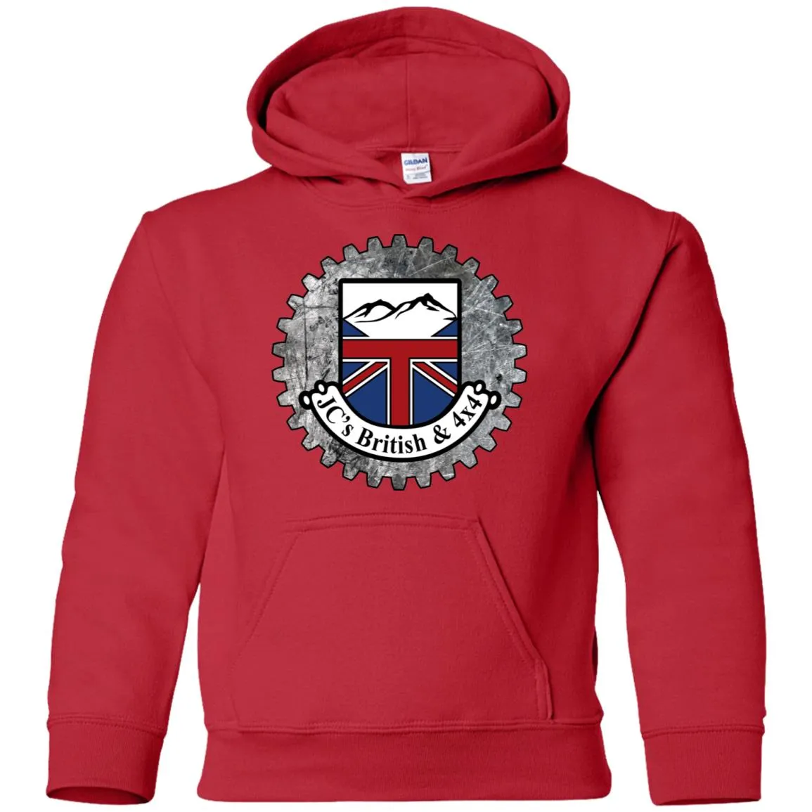 JC's British round logo G185B Gildan Youth Pullover Hoodie