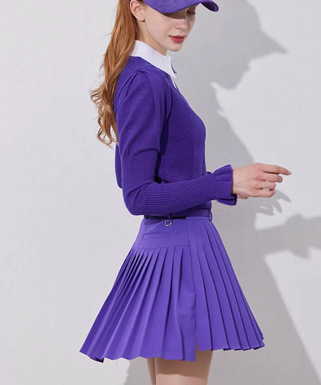 J.Jane Unbalanced Belt Pleats Skirt - Purple