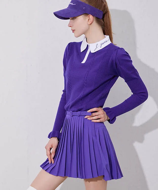 J.Jane Unbalanced Belt Pleats Skirt - Purple