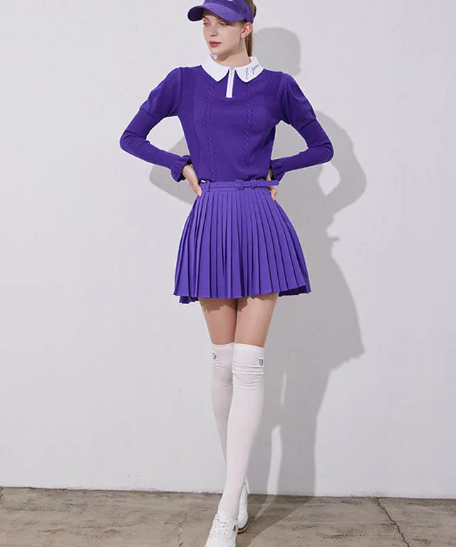 J.Jane Unbalanced Belt Pleats Skirt - Purple