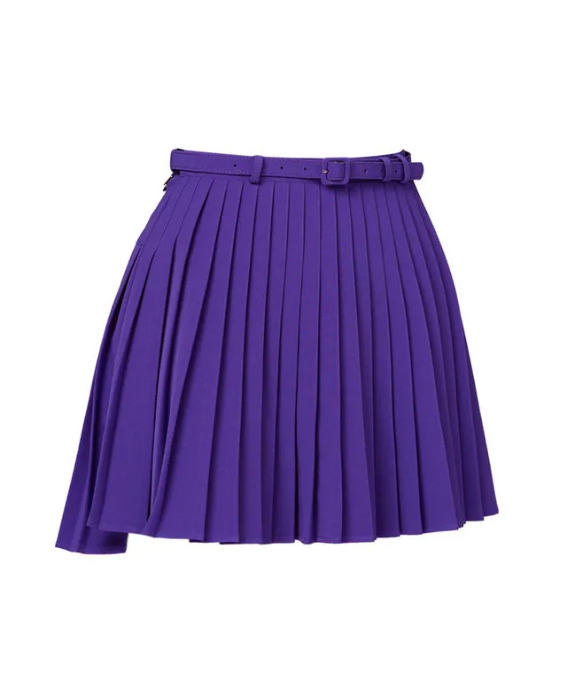 J.Jane Unbalanced Belt Pleats Skirt - Purple