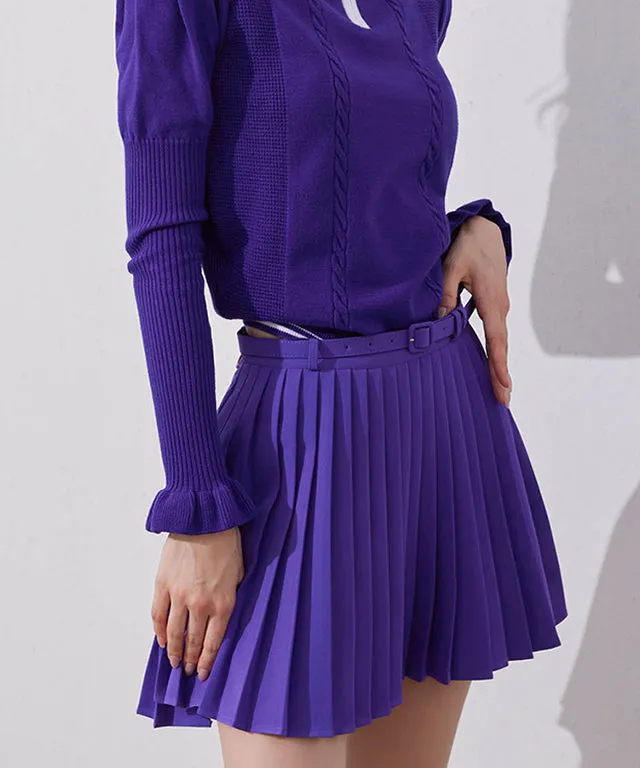 J.Jane Unbalanced Belt Pleats Skirt - Purple