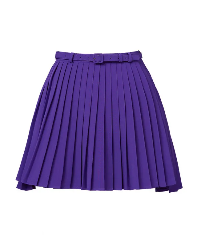 J.Jane Unbalanced Belt Pleats Skirt - Purple