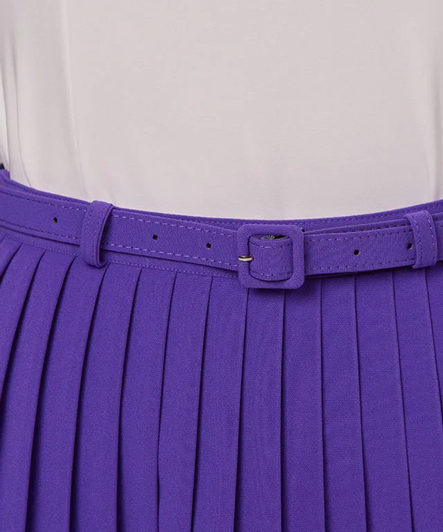J.Jane Unbalanced Belt Pleats Skirt - Purple