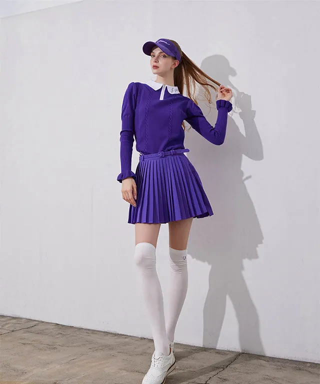 J.Jane Unbalanced Belt Pleats Skirt - Purple