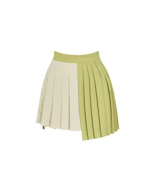 J.Jane Unbalanced Two-tone Pleats Skirt - Olive Green