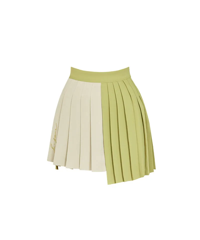 J.Jane Unbalanced Two-tone Pleats Skirt - Olive Green