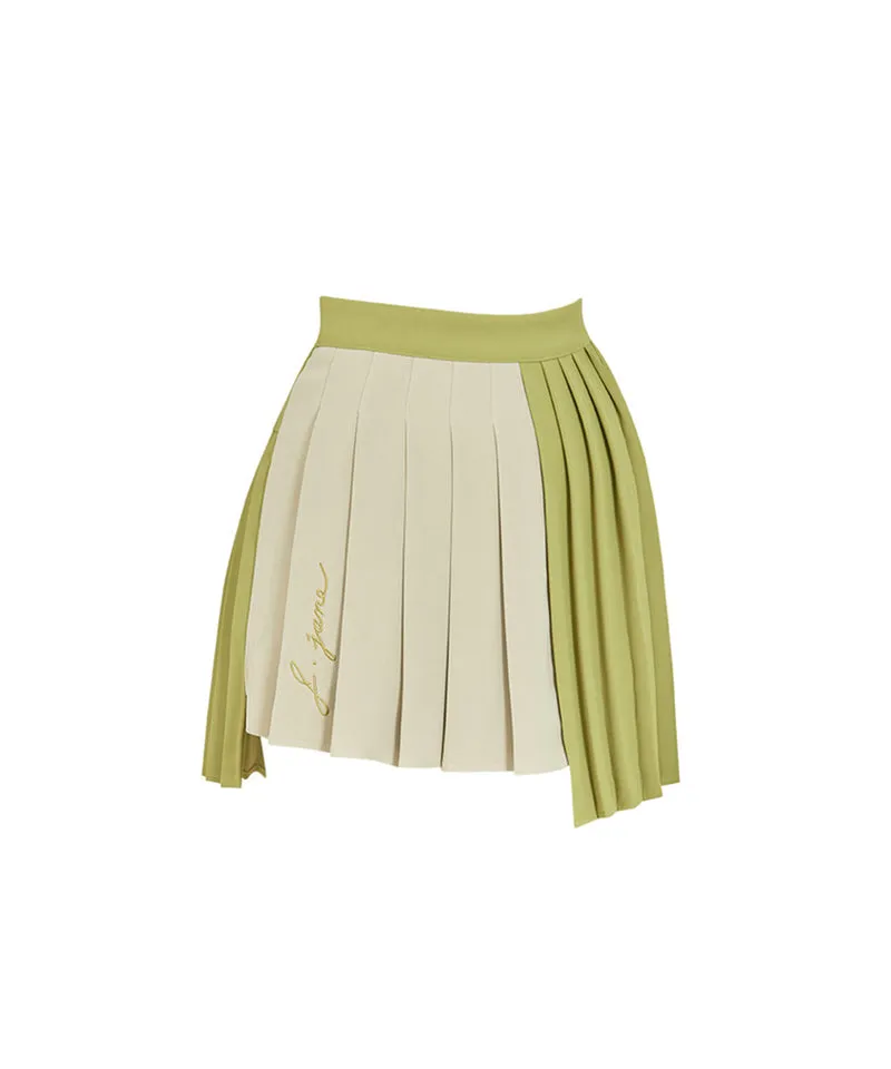 J.Jane Unbalanced Two-tone Pleats Skirt - Olive Green