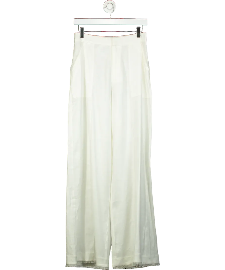 Kivari White Frill Trim Linen Look Trouser UK 8
