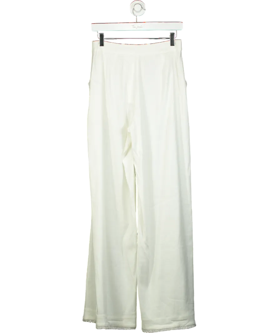 Kivari White Frill Trim Linen Look Trouser UK 8