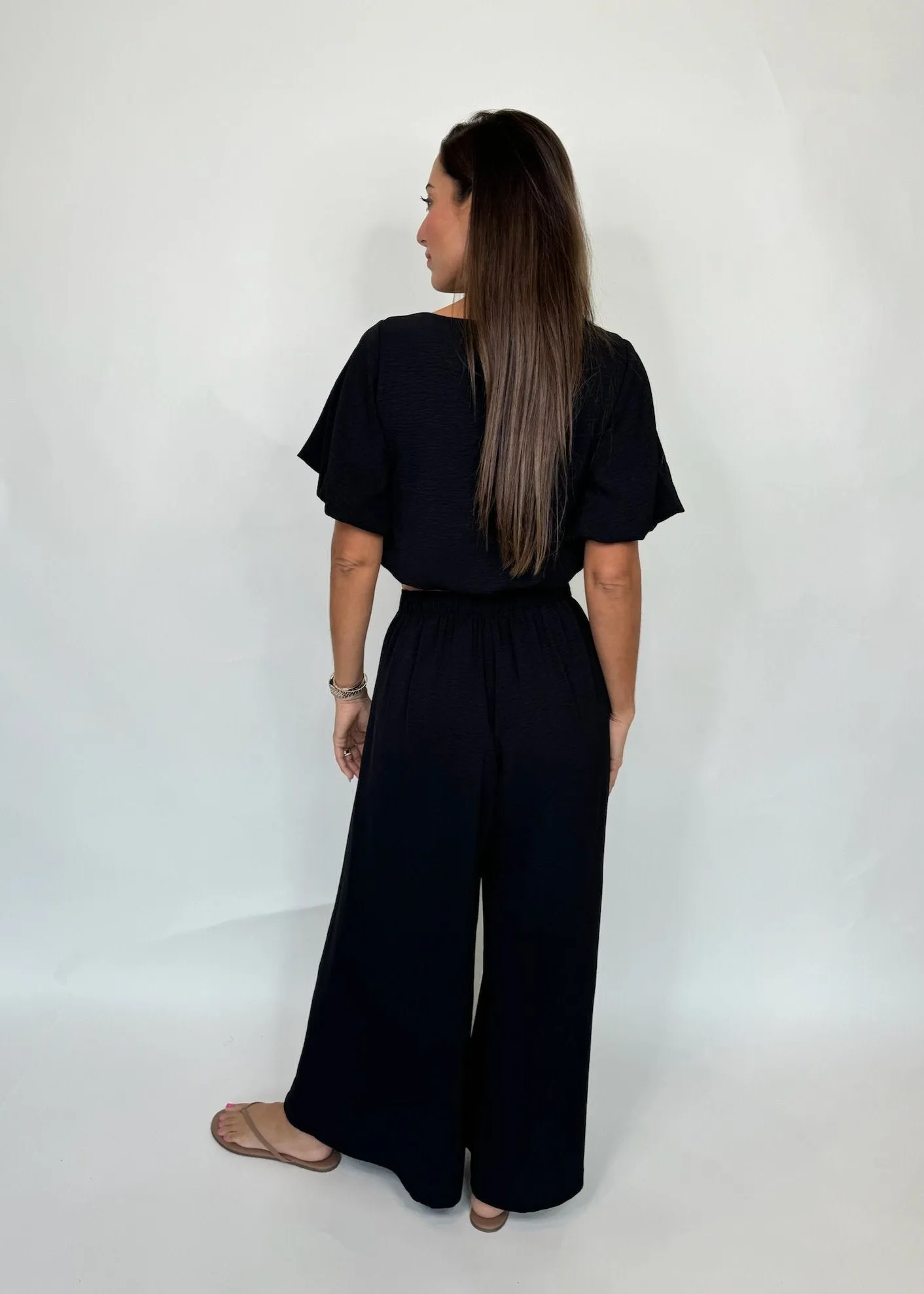 KLD Matte Crepe Pleated Wide Leg Pants Black